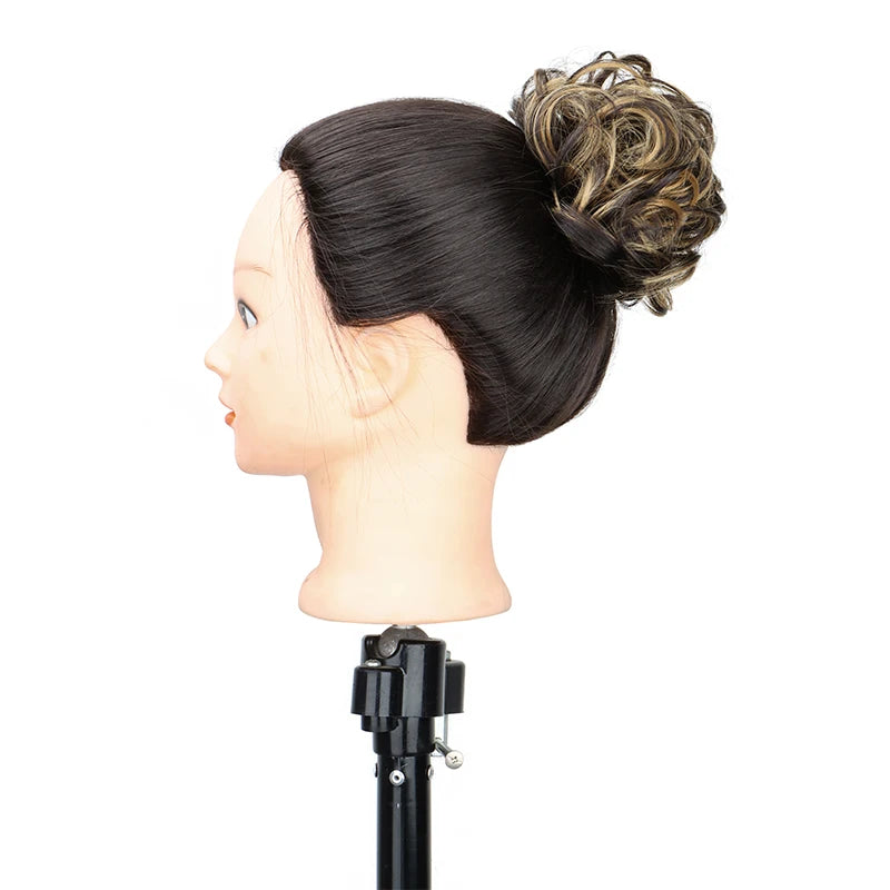 Synthetic Messy Bun Chignon Donut – Blonde & Brown Hair Bun Pad, Elastic Hair Rope, Rubber Band Hair Extensions for Women