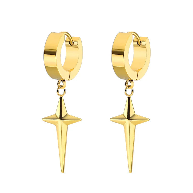 Gold Cross Huggie Hoop Earrings - Minimalist Dangle Charm Jewelry for Men & Women