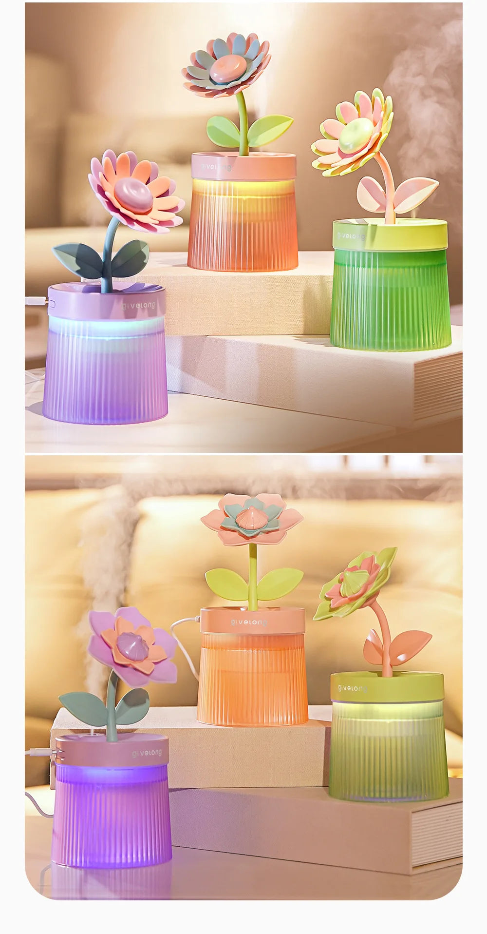 2024 Portable USB Ultrasonic Humidifier – Colorful Cup Aroma Diffuser, Cool Mist Maker & Air Purifier with Light