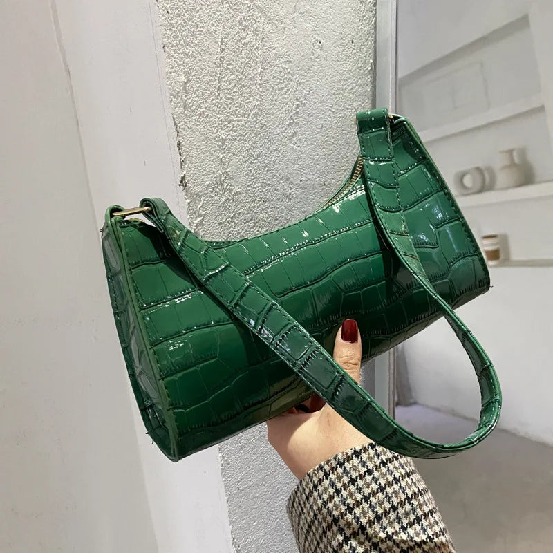 Retro Alligator Pattern PU Leather Handbag for Women – Small Shoulder & Clutch Tote Purse