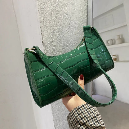 Retro Alligator Pattern PU Leather Handbag for Women – Small Shoulder & Clutch Tote Purse