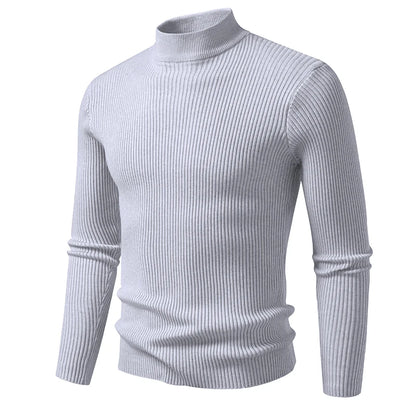 Men's Mock Neck Pullover Sweater - Striped High Neck Long Sleeve Winter Warm Casual Knitwear