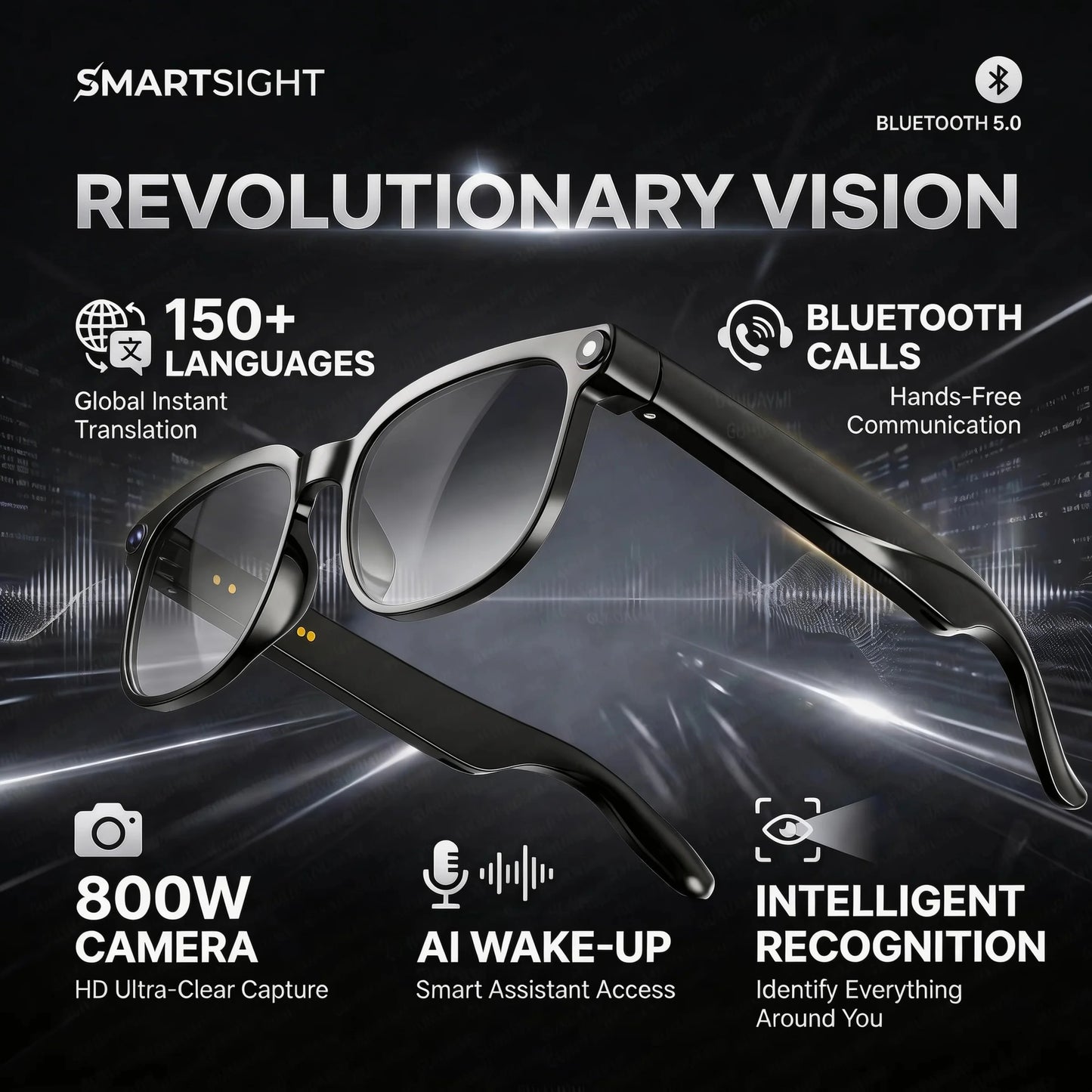 2026 Smart AI Glasses - 4K HD Camera with 8MP Video Recording, ChatGPT Support, 150+ Language Translation, WiFi & Bluetooth Audio