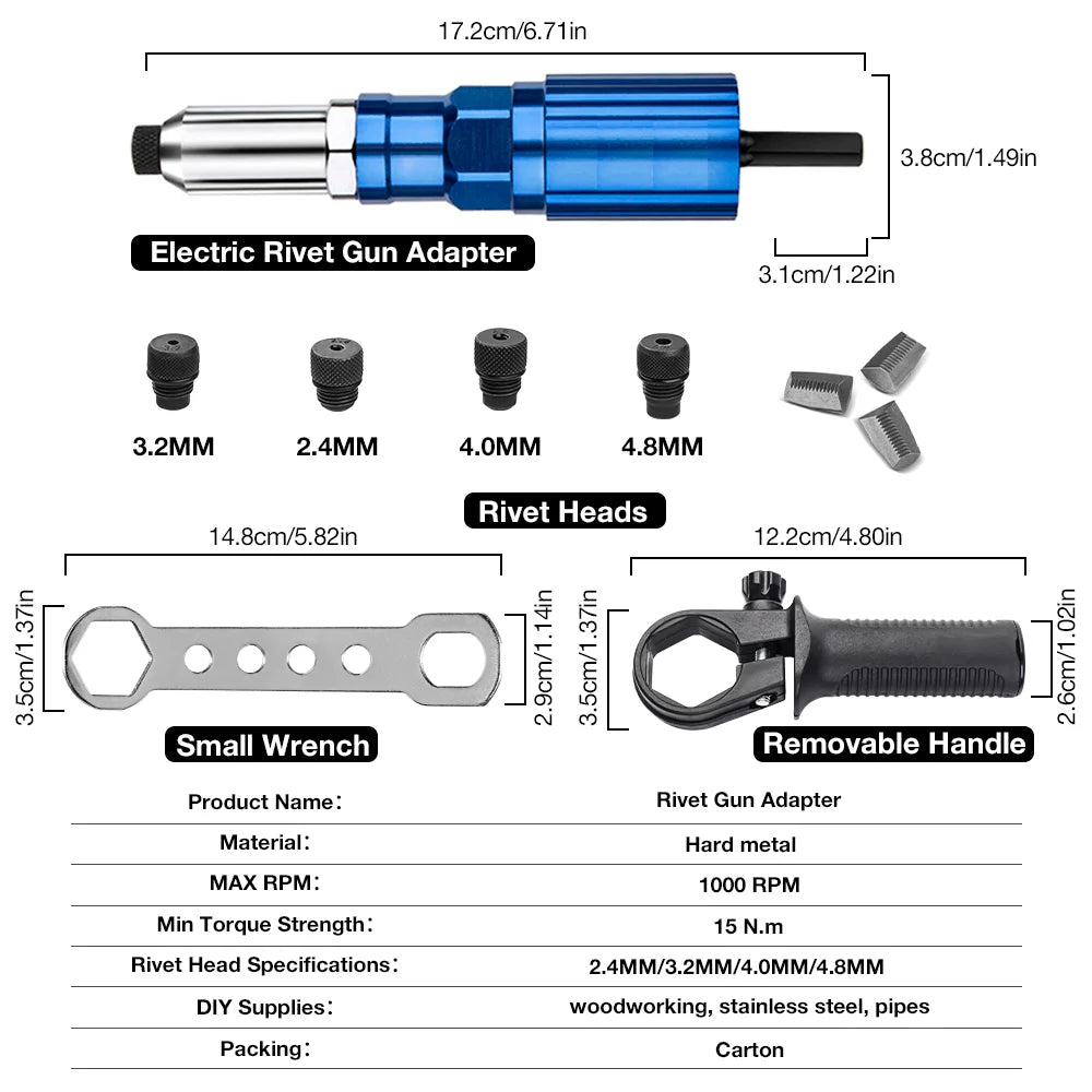 Electric Rivet Gun Kit – Portable 2.4mm-4.8mm Rivet Nut Tool with Drill Adapter, Wireless & Plug-in Home Riveting Set