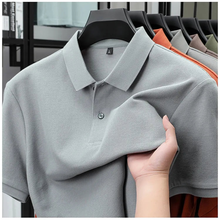 Men's 100% Cotton Polo Shirt - Breathable Summer Golf & Business Casual Tee with Silk-Like Finish