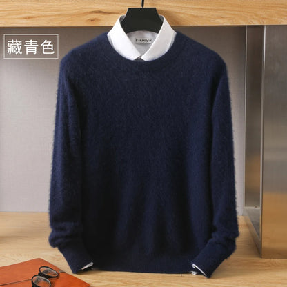 Men's Pure Mink Cashmere Sweater - Luxury O-Neck Long Sleeve Knit Pullover For Autumn & Winter Fashion