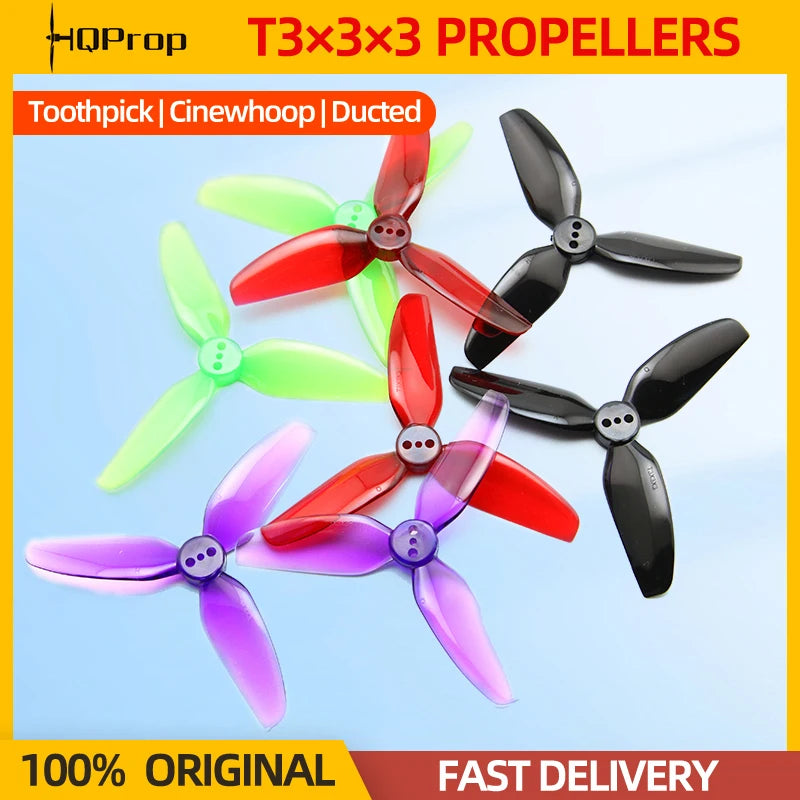 2 Pairs HQProp T3X3X3 3030 3-Blade Propellers – CW & CCW for RC FPV Freestyle 3" Toothpick & Cinewhoop Ducted Drones