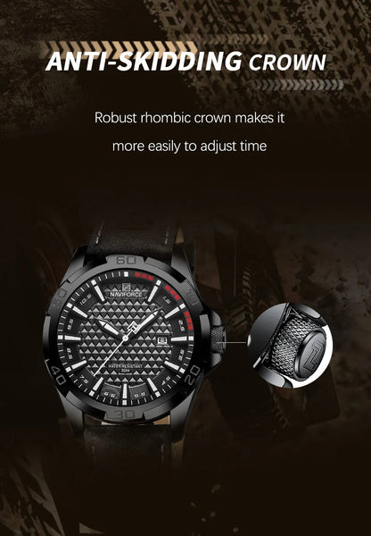 NAVIFORCE Men's Quartz Watch — Fashion Leather Strap Sport Waterproof Wristwatch with Calendar