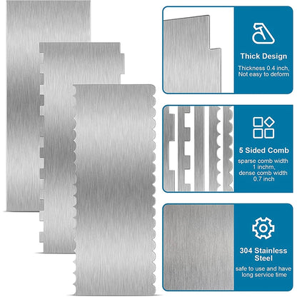 LMETJMA 10" Stainless Steel Cake Scraper – Double-Sided Patterned Edge Smoother & Pastry Cutter JT160