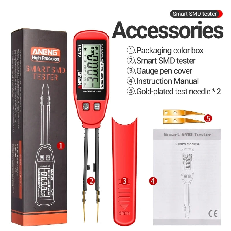 GN701 Smart SMD Tester – Multimeter for Capacitance, Resistance & Diode with LCD Display (3000 Counts)