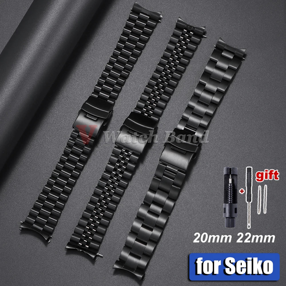 Curved End Stainless Steel Men’s Watch Band for Seiko 5 SKX007/SKX009 – 18mm/20mm/22mm Sport Jubilee Oyster Replacement Strap