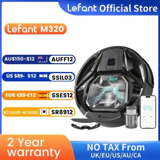 Lefant M320 Robot Vacuum Cleaner with Mop – 6000Pa Suction, 210 Min Runtime, 800ML Dustbin, Carpet Detection