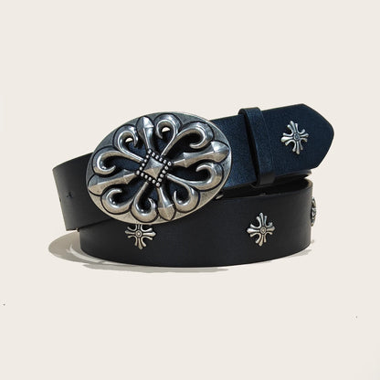 Studded Leather Belt - Y2K Punk Rock Rivet Cross Belt for Men & Women, Jeans & Pants