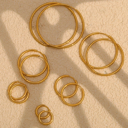 E.B.belle Minimalist Stainless Steel Hoop Earrings — 14K Gold-Plated Small, Medium & Large Loops for Women