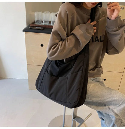 2025 Trendy Women's Soft Cloth Shoulder Bag – Solid Color, Y2K Casual Style, Crossbody Handbag for Students