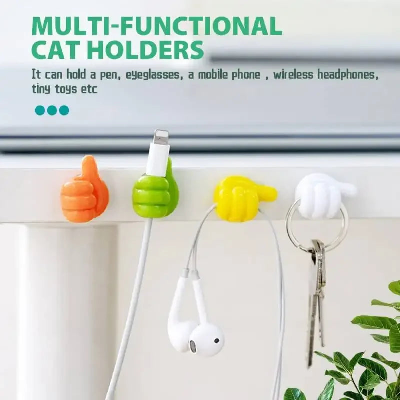 10-Pack Silicone Thumb Wall Hooks - Self-Adhesive, Creative Key Hangers and Cable Clips for Home Organization and Desk Storage