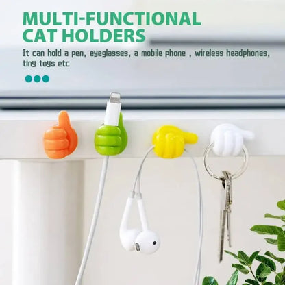 10-Pack Silicone Thumb Wall Hooks - Self-Adhesive, Creative Key Hangers and Cable Clips for Home Organization and Desk Storage