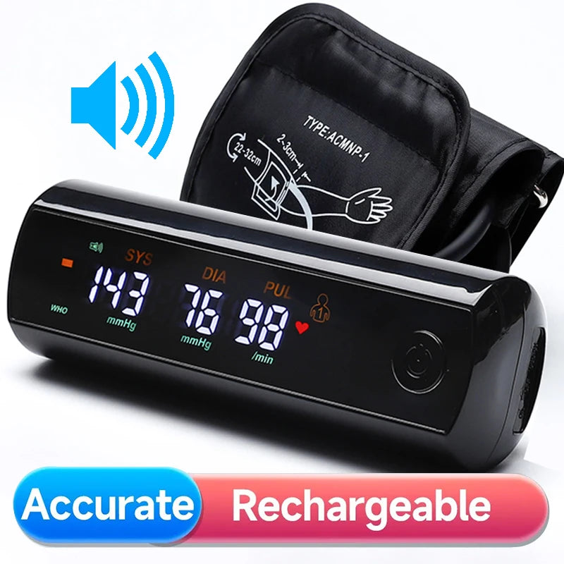 Rechargeable Li-Ion Battery Blood Pressure Monitor – LCD Large Screen Sphygmomanometer with Russian Voice Tonometer