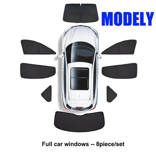 Tesla Model Y 2024 Window Sunshade - Privacy Front & Rear Side Window Shield Cover with UV Protection for Camping & Travel