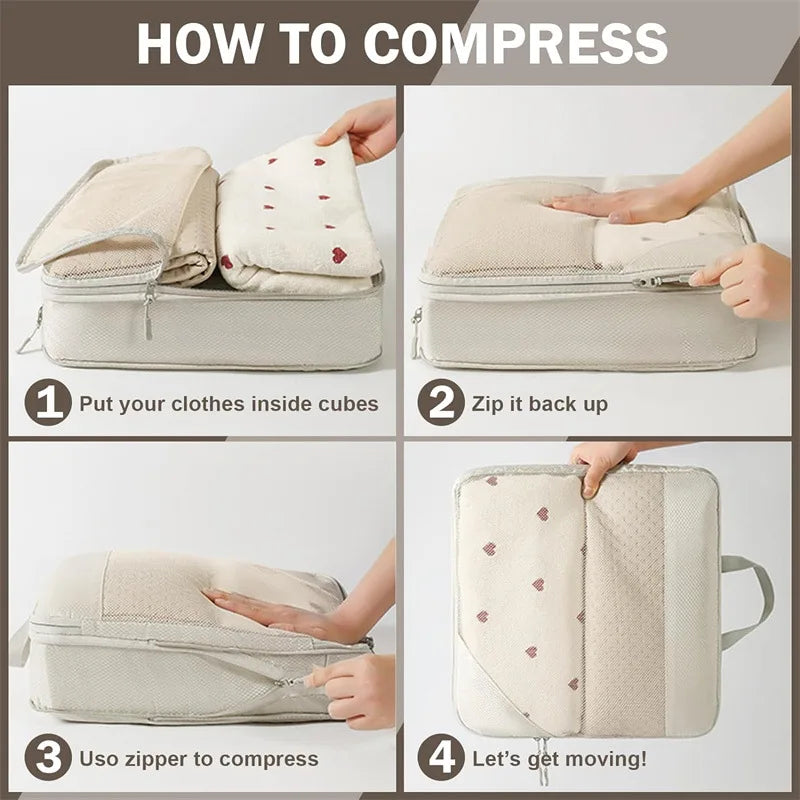 Travel Storage Bag Set – Compressible Waterproof Packing Cubes & Foldable Luggage Organizer for Carry-On