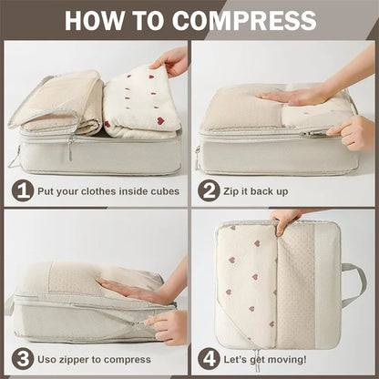 Travel Storage Bag Set – Compressible Waterproof Packing Cubes & Foldable Luggage Organizer for Carry-On