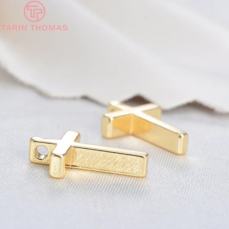 24K Champagne Gold Cross Charms - Small Brass DIY Jewelry Pendants & Craft Accessories