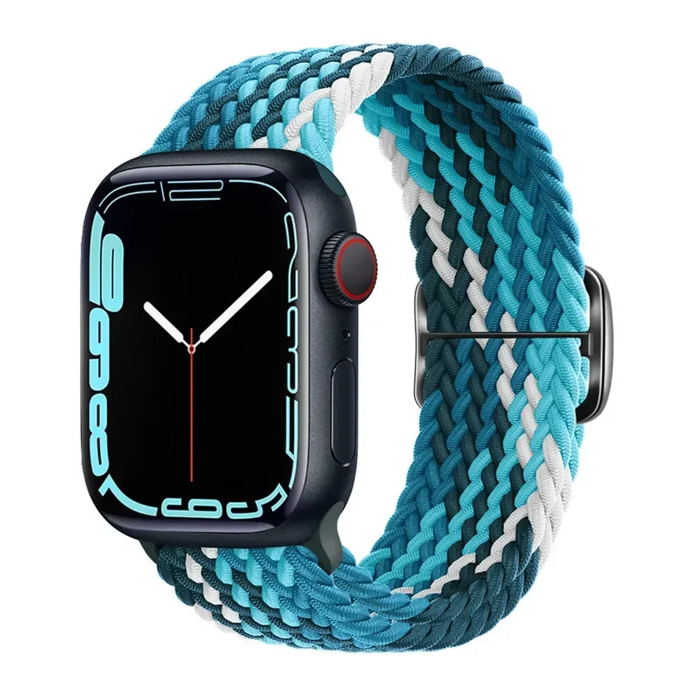 Braided Nylon Apple Watch Band – Adjustable Sport Strap Compatible with Ultra 2, Series 10/9/8/7/6/SE (40–49mm) Wrist Bracelet