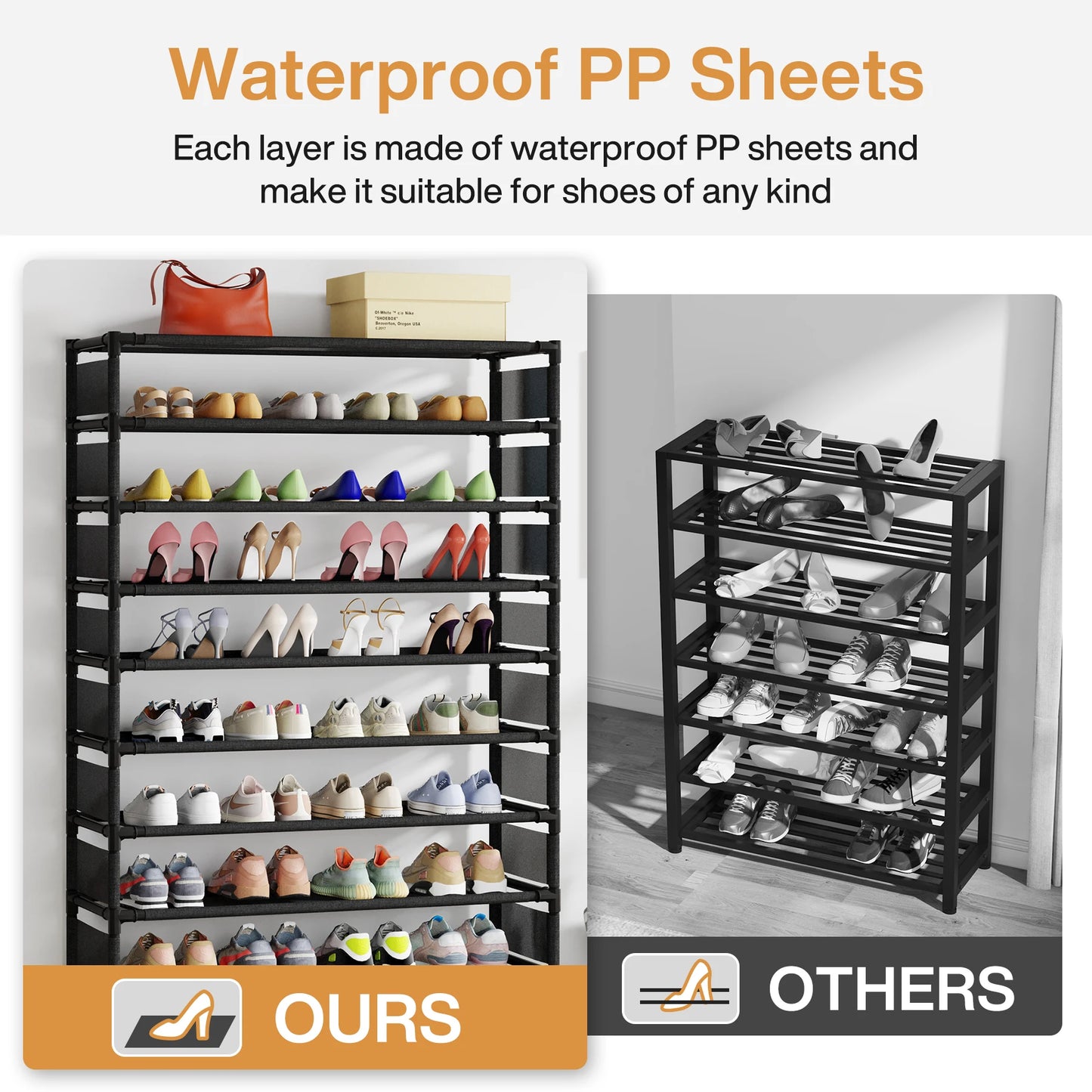 Tribesigns 10-Tier Shoe Rack Organizer – Vertical Shoe Shelf with 4 Drawer Bins, Holds 32 Pairs for Closet & Entryway