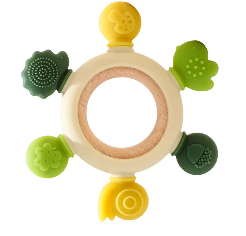Baby Silicone Teether Toy - BPA Free Dental Chew Ring Bracelet for Infant Teething Relief and Kids Gift