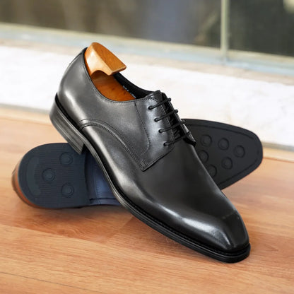 Men's Wood Grain Leather Derby Shoes - Square Toe Business Casual Office Dress Shoes