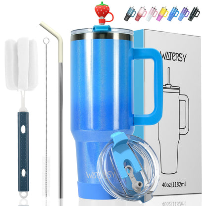 WATERSY 30oz/40oz Stainless Steel Insulated Tumbler with Handle & Straw – Large Capacity Thermal Travel Mug for Coffee & Cold Drinks