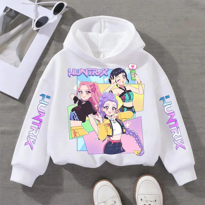 KPop Devil Hunter Printed Kids Hoodie – Autumn & Winter Warm Casual Sweatshirt for Boys & Girls