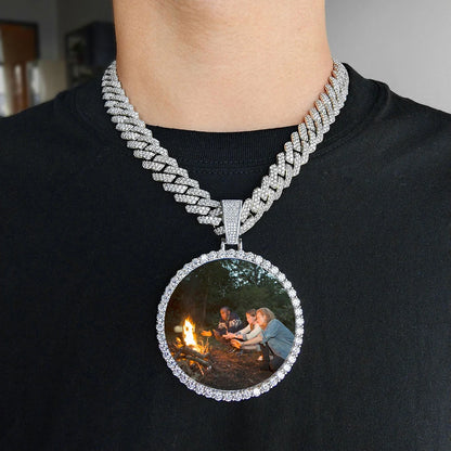 Custom Photo Medallion Necklace - 18K Gold Iced Out Cuban Pendant Hip Hop Personalized Picture Jewelry Gift