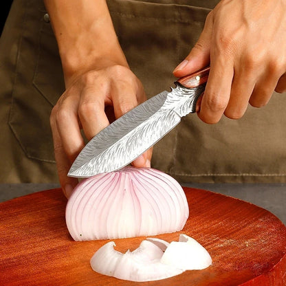 Professional Pocket Knife - Stainless Steel Boning Butcher Knife with Sheath, Feather Pattern Forged Meat Cleaver