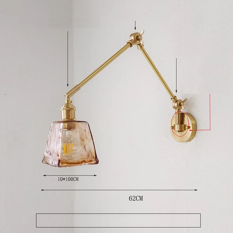 IWHD 2022 Ceramic Copper LED Wall Lamp — Adjustable Swinging Long Arm Light for Bedroom & Living Room