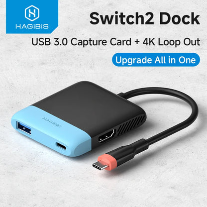 Hagibis Switch Video Capture Card & Portable TV Dock – Gaming Hub for Nintendo Switch 1/2/OLED, Live Streaming Adapter for Laptop & iPhone 17 Pro