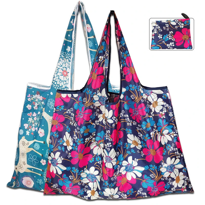 Fashion Portable Shopping Bags - Large Capacity 190T Nylon with Various Prints, Convenient and Easy to Fold Travel Essential