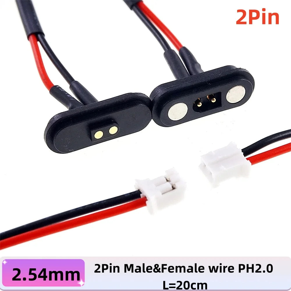 2A Waterproof Magnetic Pogo Pin Connector – 2.54mm Spring-Loaded DC Power Socket, 2-6 Positions