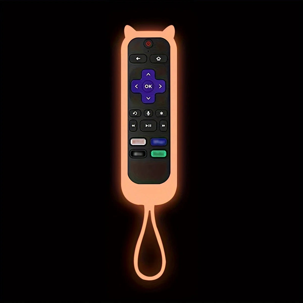 Glow-in-the-Dark Cat Ear Silicone TV Remote Cover - Cute Protective Case for TCL, Hisense & Roku Remotes