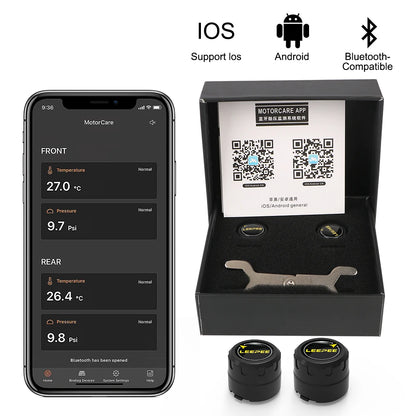 Motorcycle TPMS Bluetooth 4.0/5.0 Tire Pressure Monitoring System – 2 Sensors Pit Bike Tyre Tester Diagnostic Set