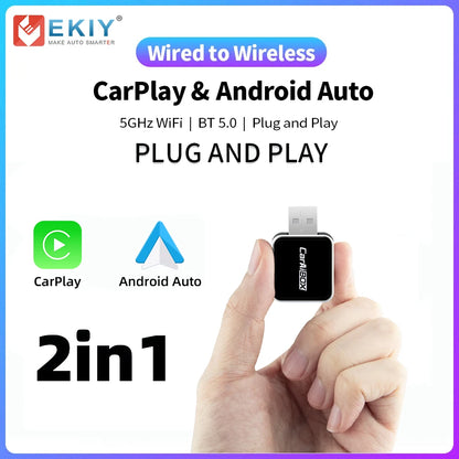EKIY 2-in-1 Mini Wireless CarPlay & Android Auto Adapter for Cars with Wired Systems
