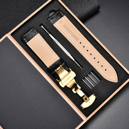 Genuine Leather Watch Strap - 18mm, 20mm, 22mm & 24mm Replacement Band with Butterfly Buckle for Men and Women