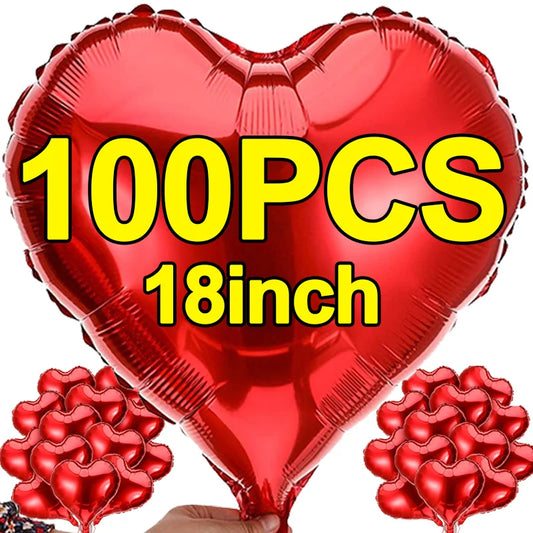18 Inch Red Heart Foil Balloons - Love Shape Aluminum Balloons for Wedding, Birthday & Home Party Decorations