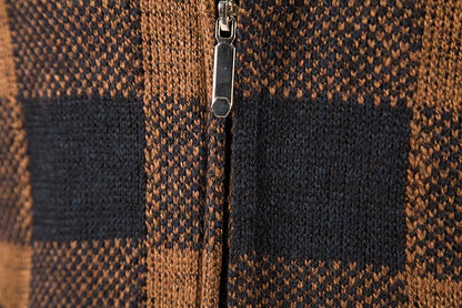 Men's Winter Plaid Hooded Cardigan – Warm Wool Fleece Zipper Jacket Knit Sweater Coat