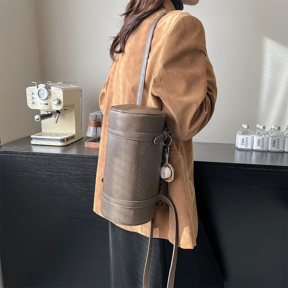 2024 Multifunctional Cylinder Shoulder Bag for Women – Luxury Crossbody Handbag with Pendant