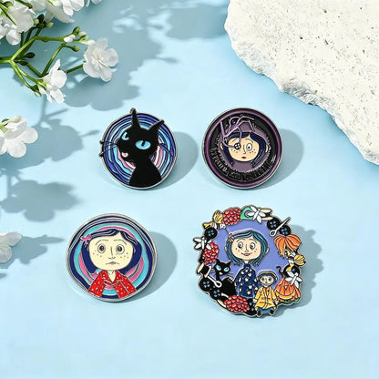 4-Piece Horror Movie Enamel Pin Set – Ghost and Cartoon Character Lapel Brooches for Backpacks, Cosplay, and Halloween Gifts