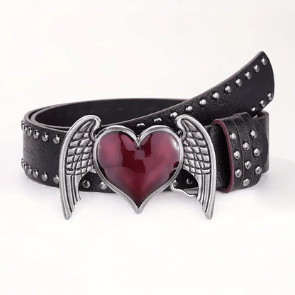 Rose Heart Leather Belt - Y2K Punk Gothic Rivet Rock Hip-Hop Fashion Accessory