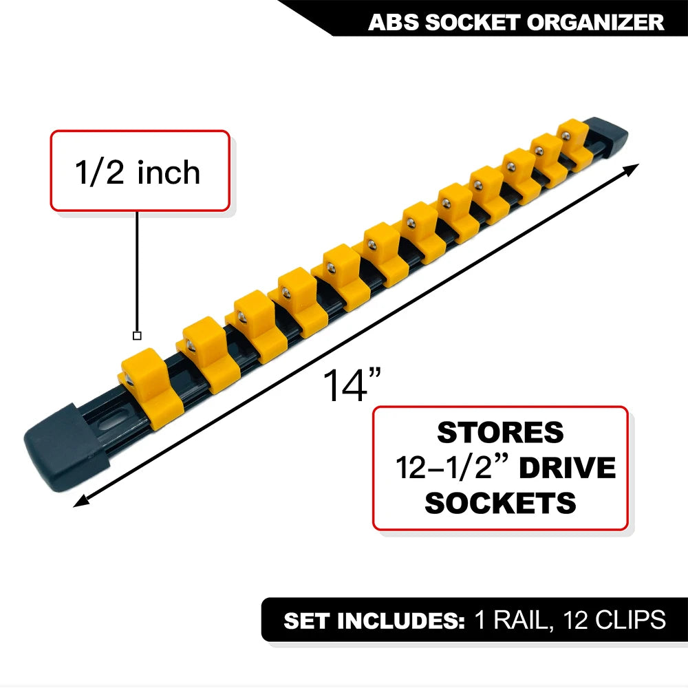 Universal Socket Organizer Rail – 1/4", 3/8", 1/2" Wrench Holder Plastic Bracket for Wall Mount & Home Repair Tools