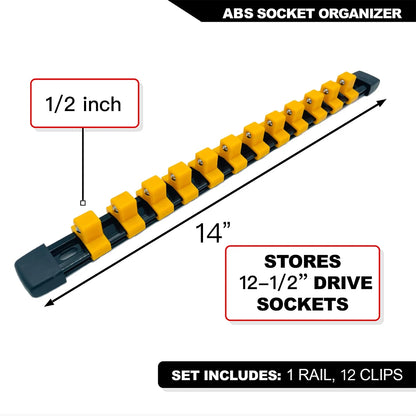 Universal Socket Organizer Rail – 1/4", 3/8", 1/2" Wrench Holder Plastic Bracket for Wall Mount & Home Repair Tools