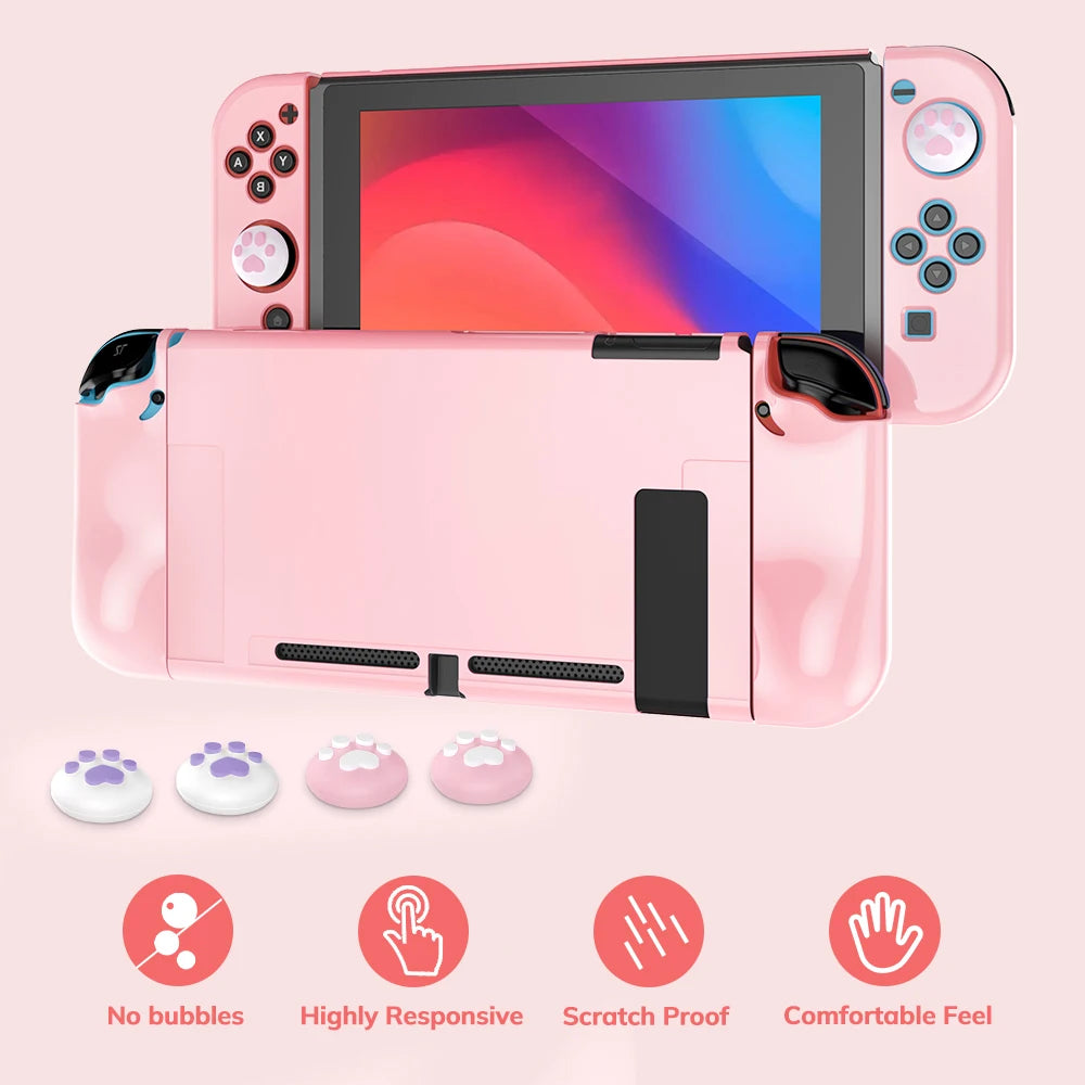 Pink Carrying Case for Nintendo Switch – Portable Travel Handbag with Screen Protector, Thumb Grip Cap, and Game Accessories Cover